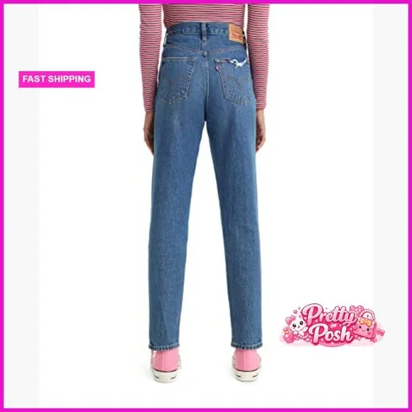 High Waisted Mom Jeans, Tapered Leg, Non-Stretch Cotton Blend